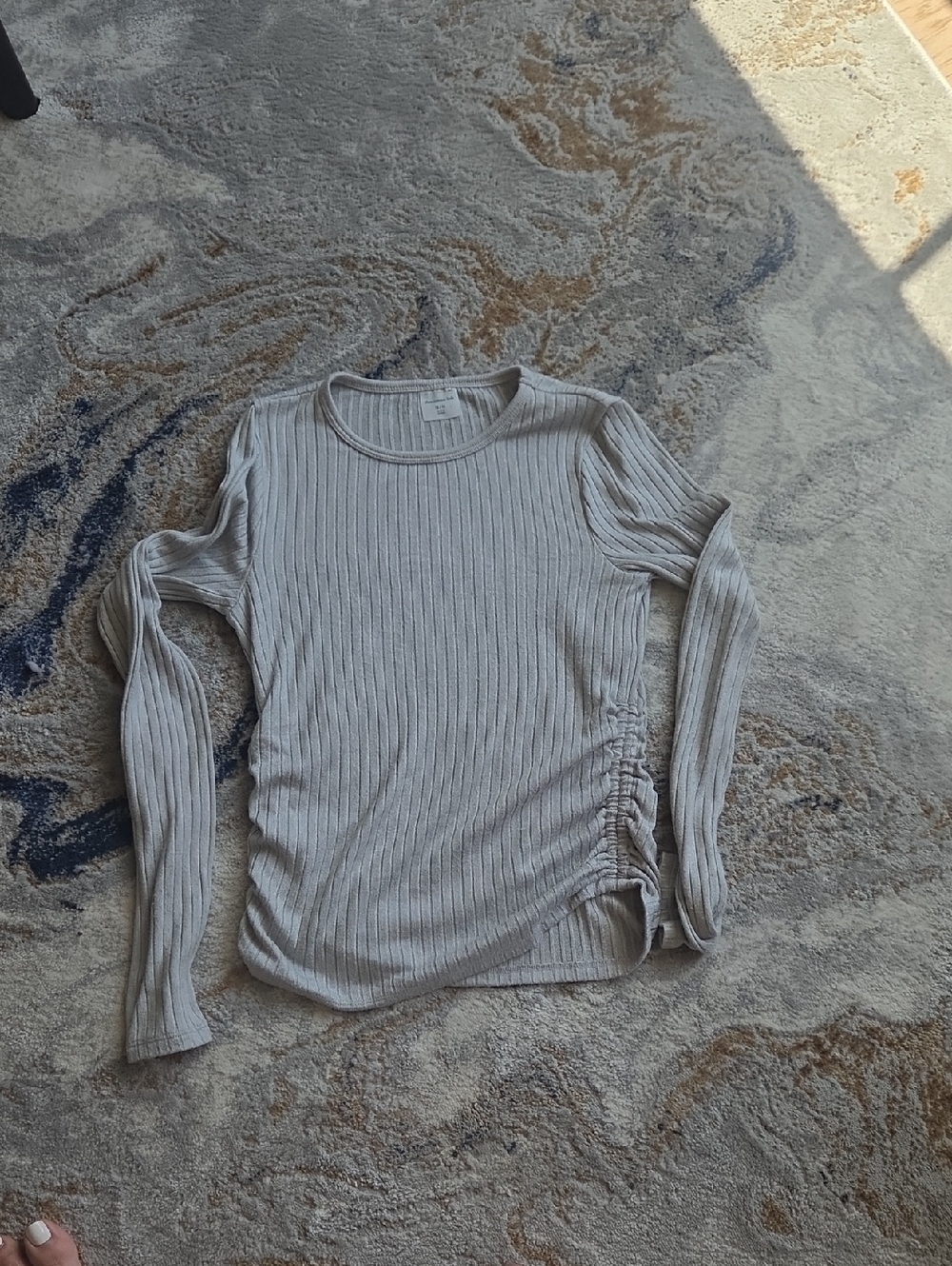 abercrombie kids Heather Gray Ribbed Long Sleeve Top with Side Gather